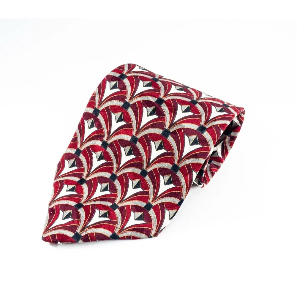Vintage Zylos George Machado Art Deco Inspired Repeating Fan Mosaic Tie, Silk
